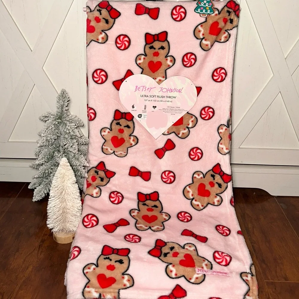 Betsey Johnson Pink Gingerbread Plush Throw Blanket